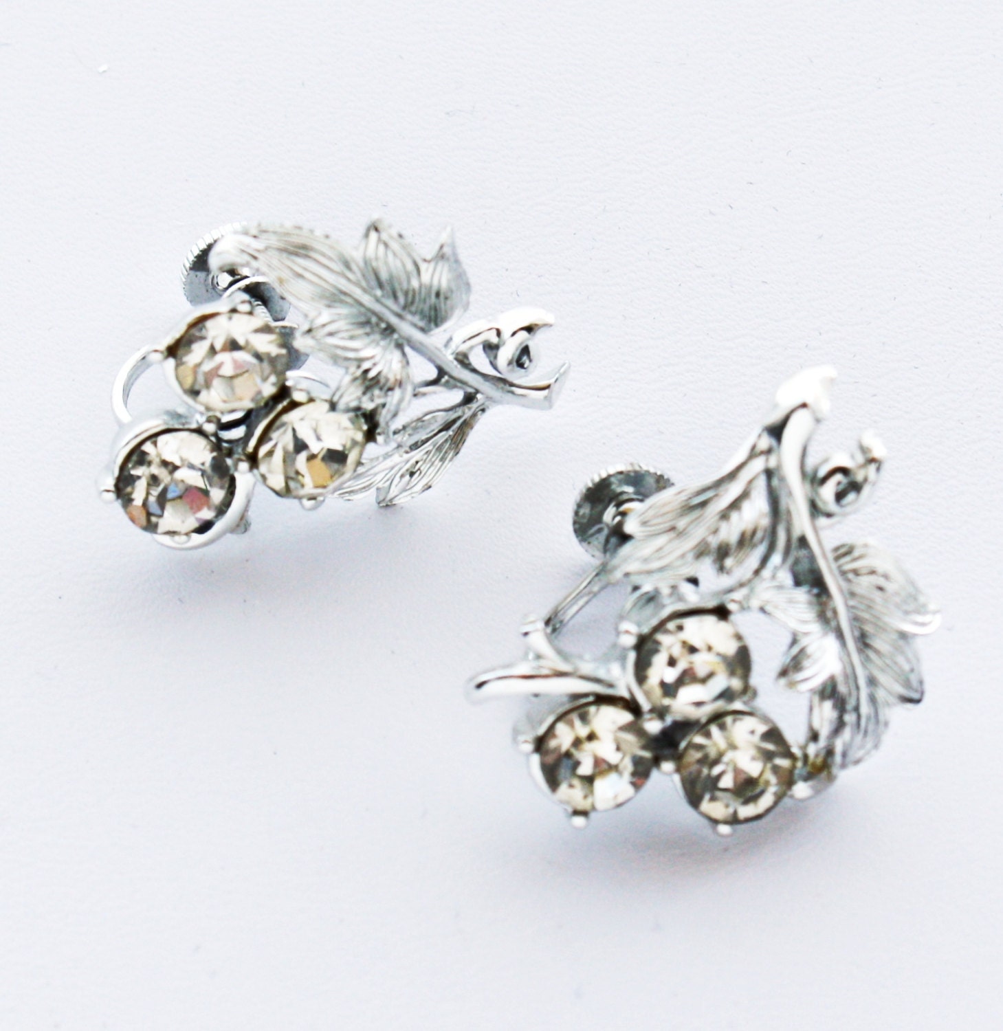 Coro Rhinestone Earrings - Vintage Silver & Clear