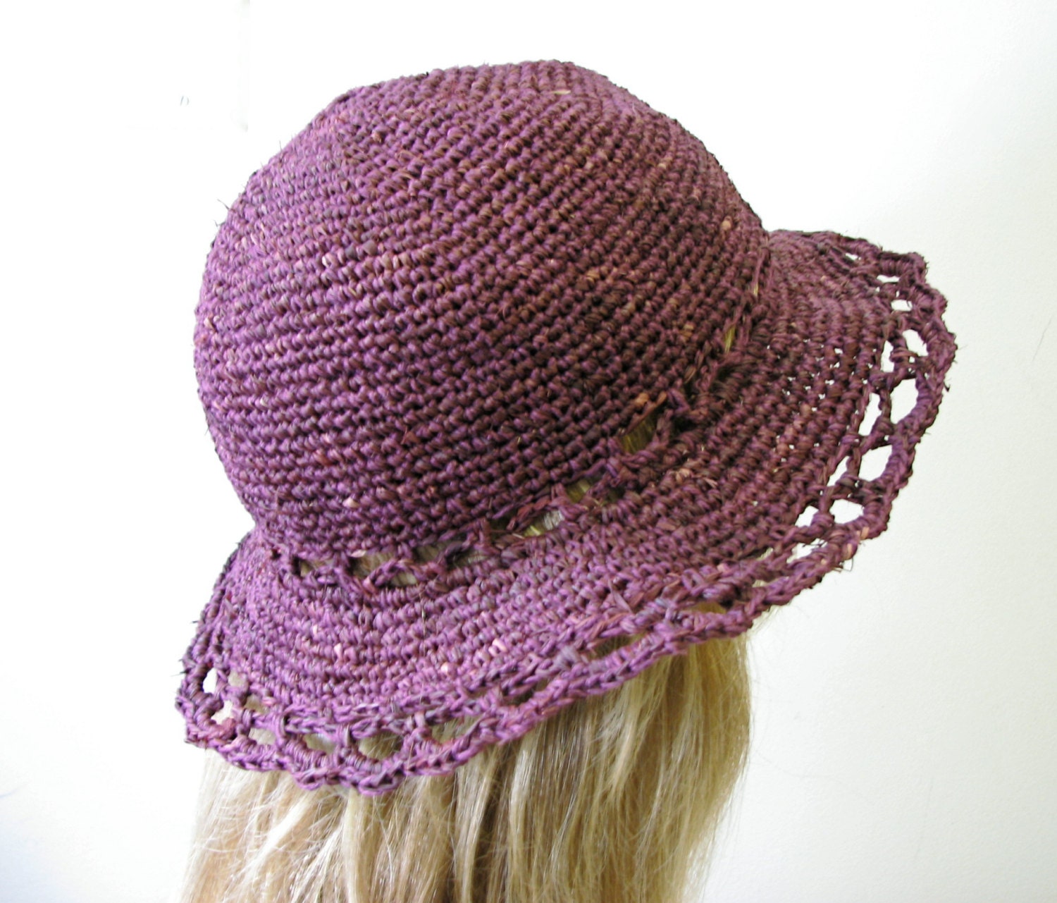 Crochet Sun Hat - 50/50 Raffia and Pure Linen -  UV Protection / UPF 50 - Straw Sun Hat
