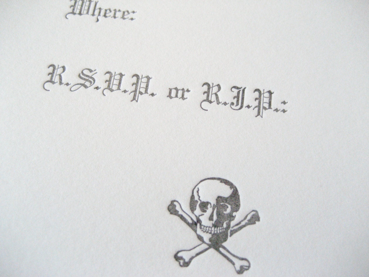 Gothic Invitations, letterpress printed, Set of 8