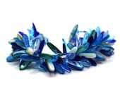 Beaded Cuff Bracelet - Chunky Dagger Fringed - Blue Light Dark Turquoise Navy by randomcreative on Etsy