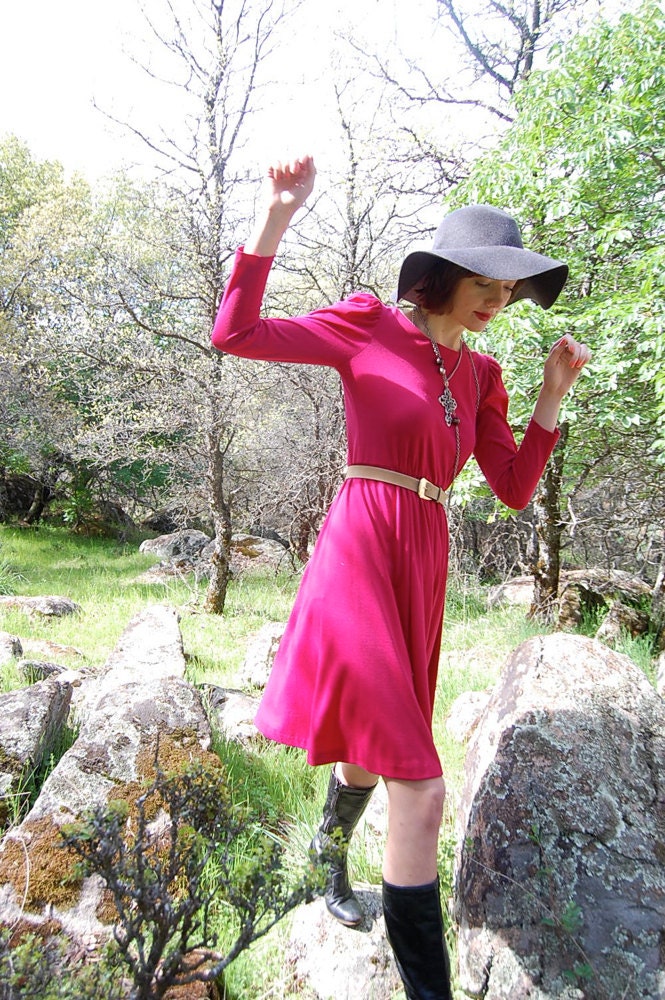 Secretary Dress Vintage Sweet Magenta Knit Secretary Office Dress (xs s)