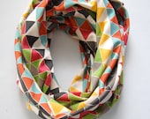 Color Pop Triangular Organic Cotton Infinity Scarf // BOHO Jersey Cotton Knit Cowl // Original Design // Ready to Ship