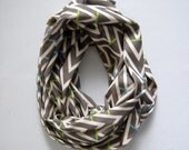 Grey Striped Chevron Organic Cotton Infinity Scarf // Modern Jersey Cotton Knit Cowl // Original Design // Ready to Ship