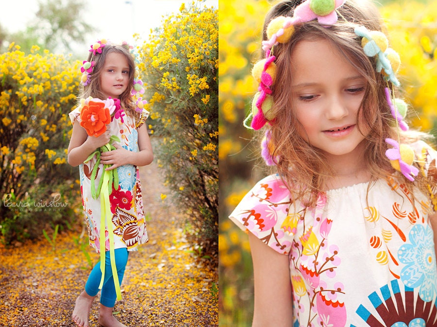 Childrens Clothing . Modern Girls Peasant Dress . Tunic . Garden