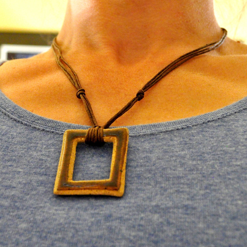 Ceramic necklace - Brown square stoneWEAR pendant geometric charm necklace