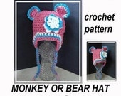 CROCHET PATTERN HAT num 394... Little Monkey or Bear Hat, newborn to age 3, permission to sell your hats