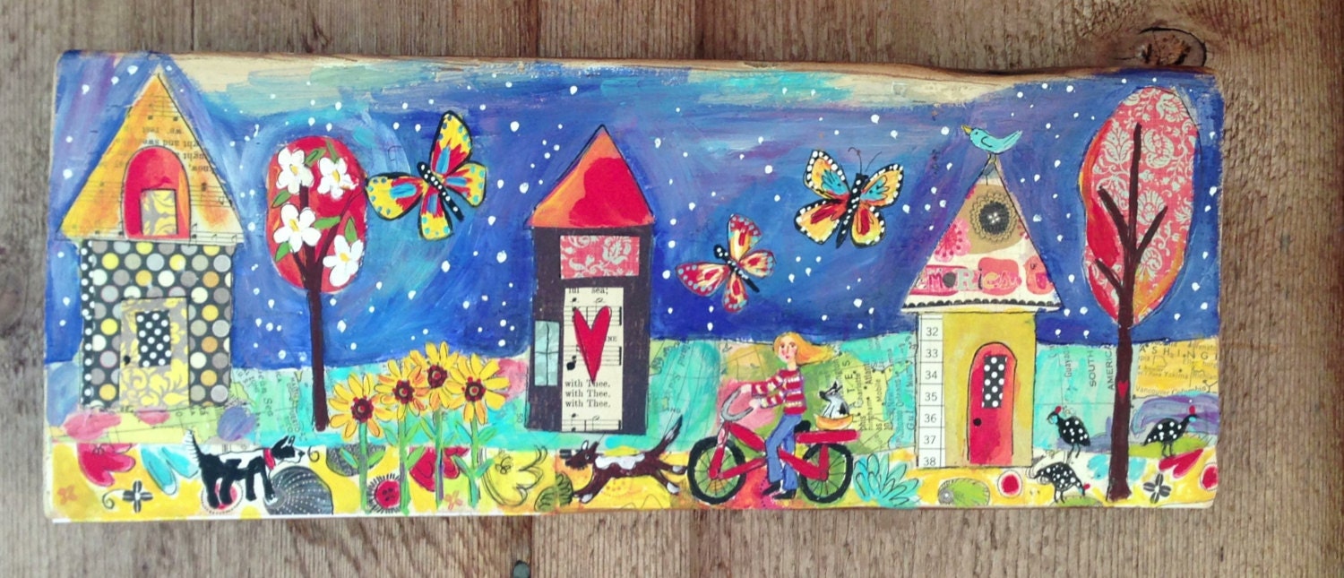 Happy Day Modern Folk on Reclaimed Wood