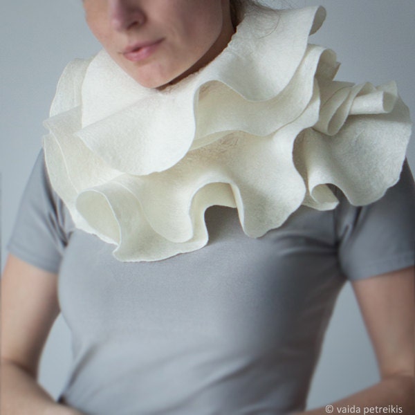 Nuno Felted Ruffle Shawl / Spring Scarf - Elegance in Ivory Handmade to Order For Weddings, Any Special Occasion or Everyday Fashion Wear