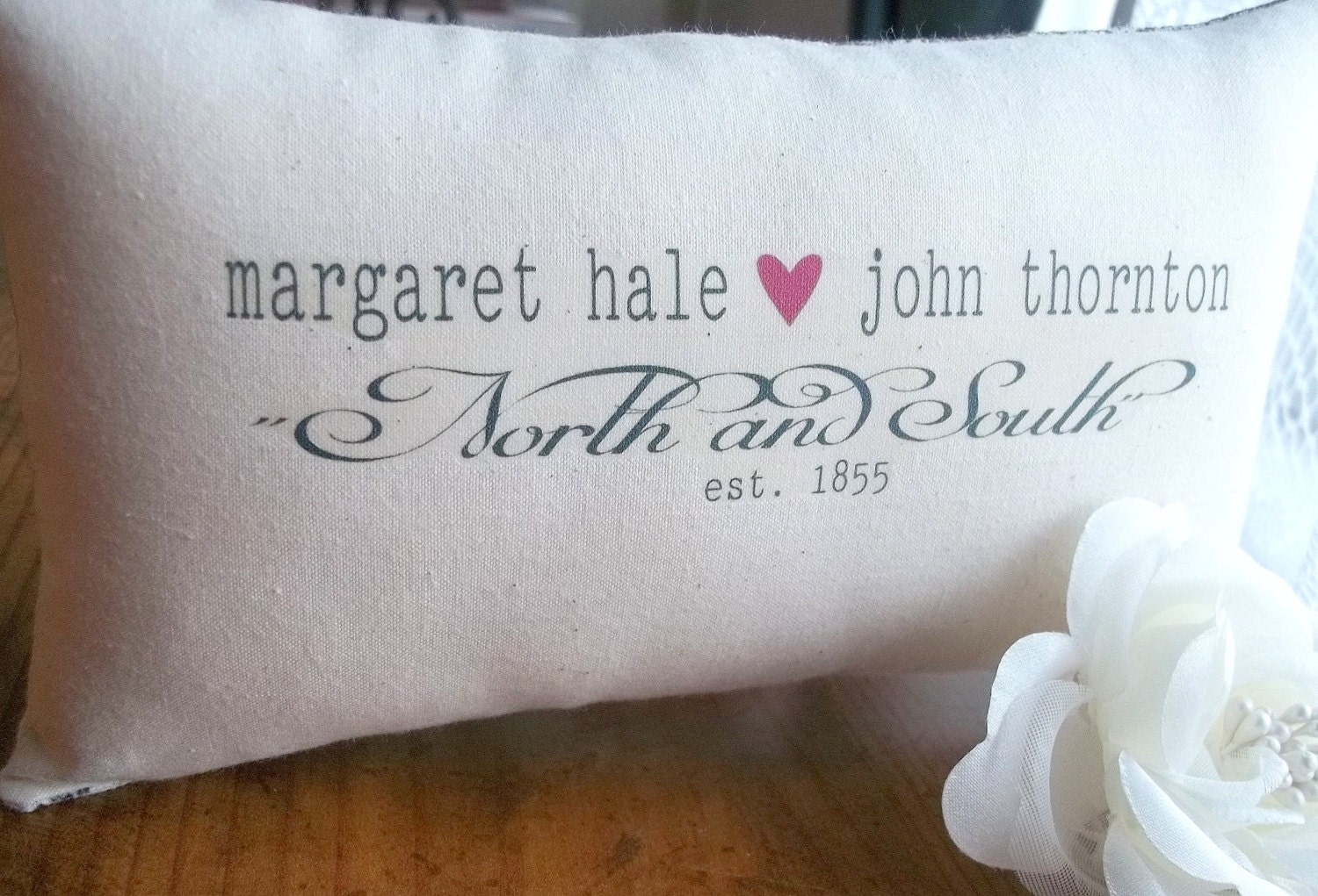 North and South-Elizabeth Gaskell Miniature Pillow-'Margaret and Thornton'-Black Toile