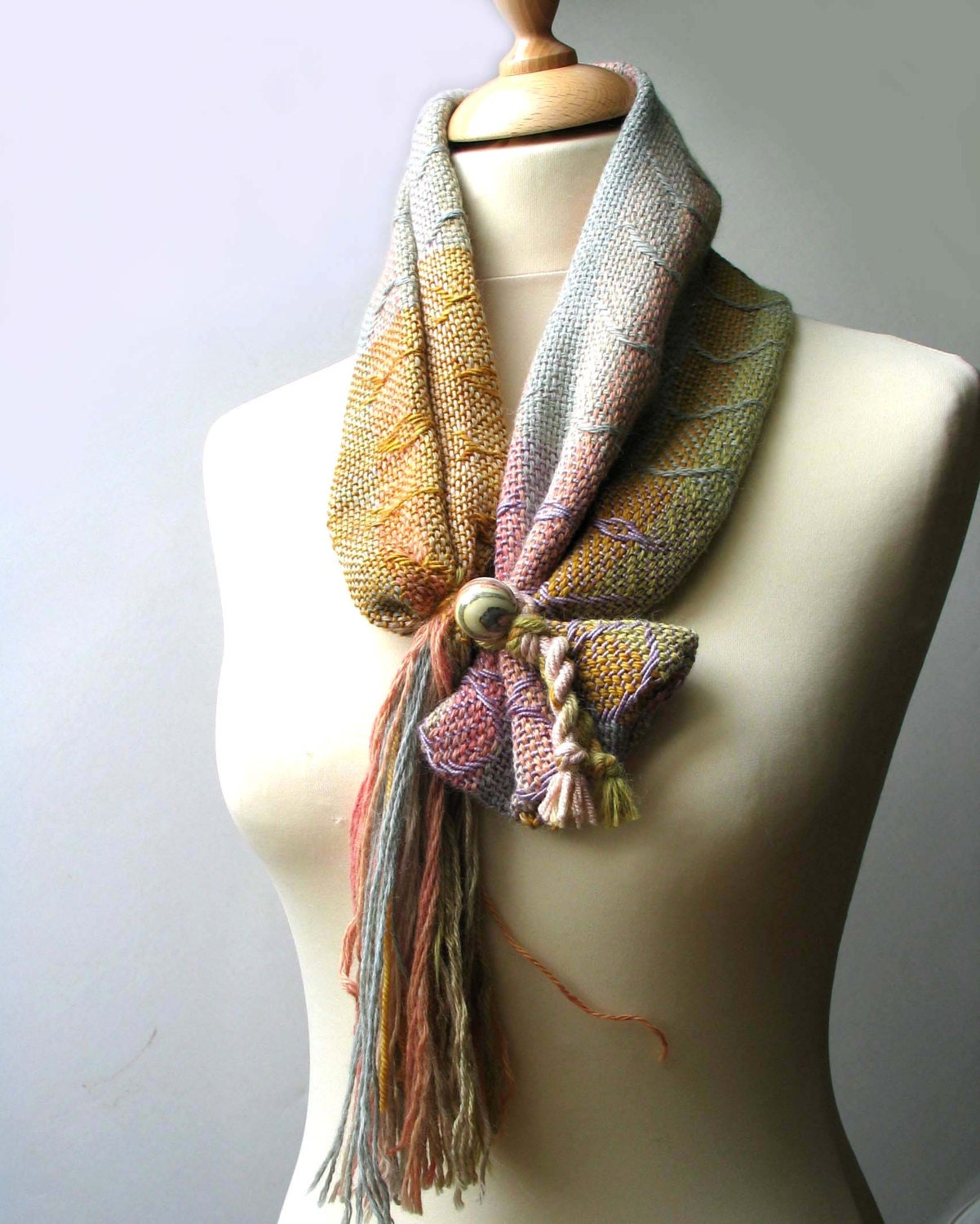 Handwoven Alpaca and silk naturally dyed  Neckwarmer - natural colors - Italian Fashion - Mireloom