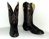 Western style  Black cowboy boots brand size 8.5 d or cowgirl size 10 with great stitched design