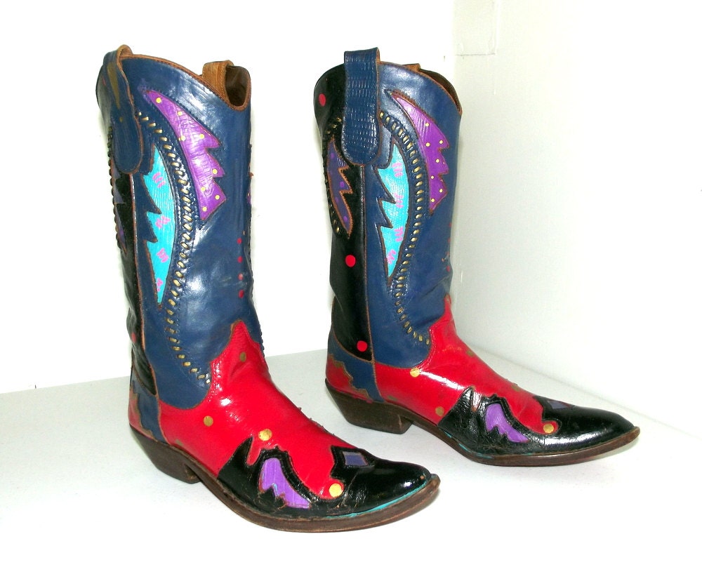 1980s Western Fashion Cowboy boots in a cowgirl size 7.5 M - hand painted, altered