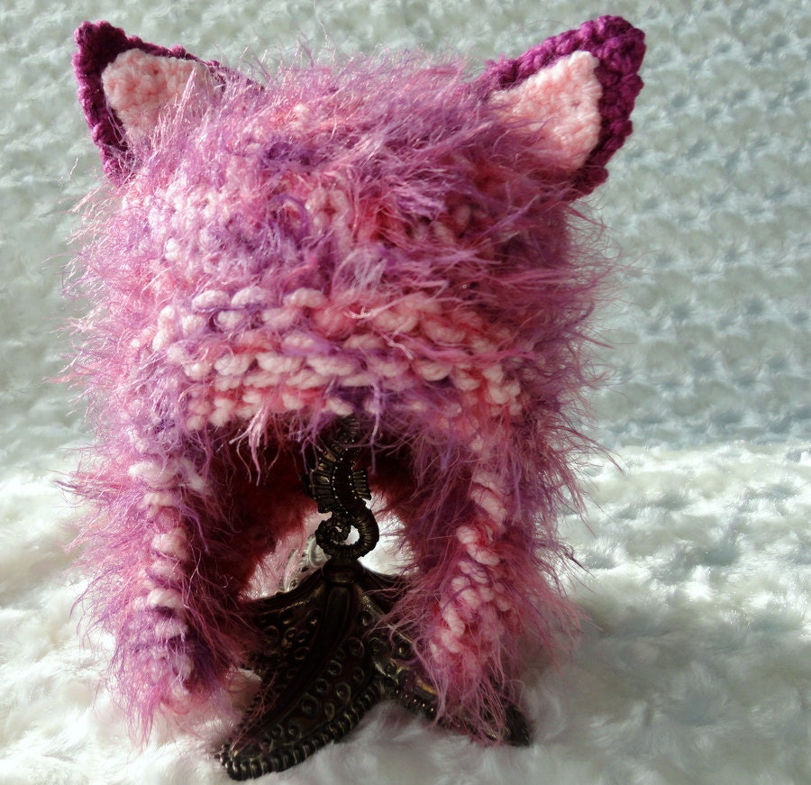 Little Girl Hats Knitted Baby Hats Hat with Cat Ears Toddler Girl Hats  Animal Hats in Light Orchid READY TO SHIP