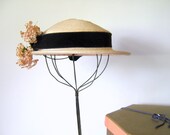 Vintage Ladies Straw Hat with Millinery Flowers