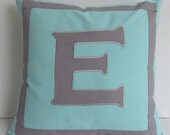 monogram pillow custom made -16 inches - aqua blue and gray