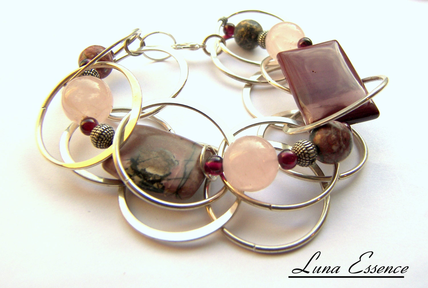 Raspberry Pink Swirl Multi Layer Gemstone Bracelet