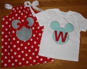 Mickey Minnie Mouse Applique Dress and Boys Mickey Tee Size 12M 18M 24M 2 3 4 5 6 7 8 9 10