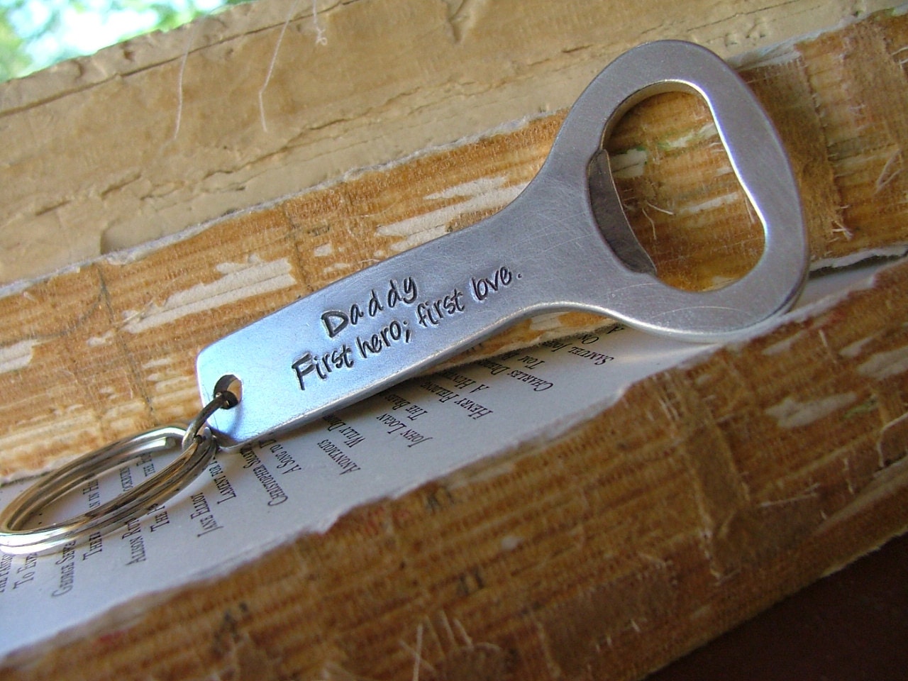 Daddy First Hero First Love Custom Hand Stamped Aluminum Bottle Opener Keychain by MyBella