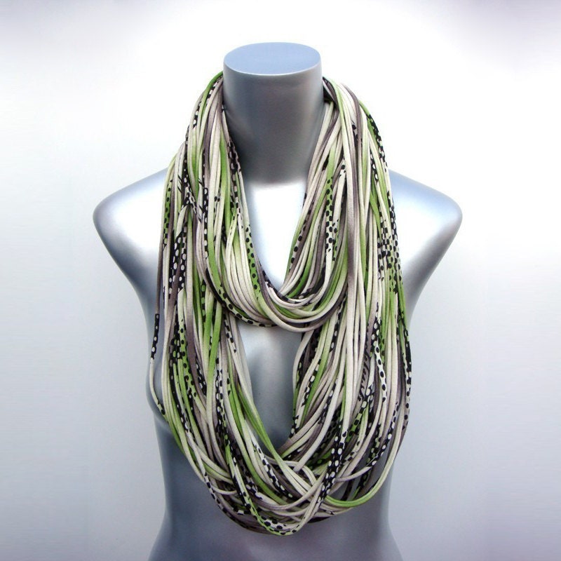 Scarf Jewelry - Large Infinity Scarf - Green Black - Organic Circle Scarf - Womens Mens Necklace Fabric Jewelry Tribal Burning Man Scarves
