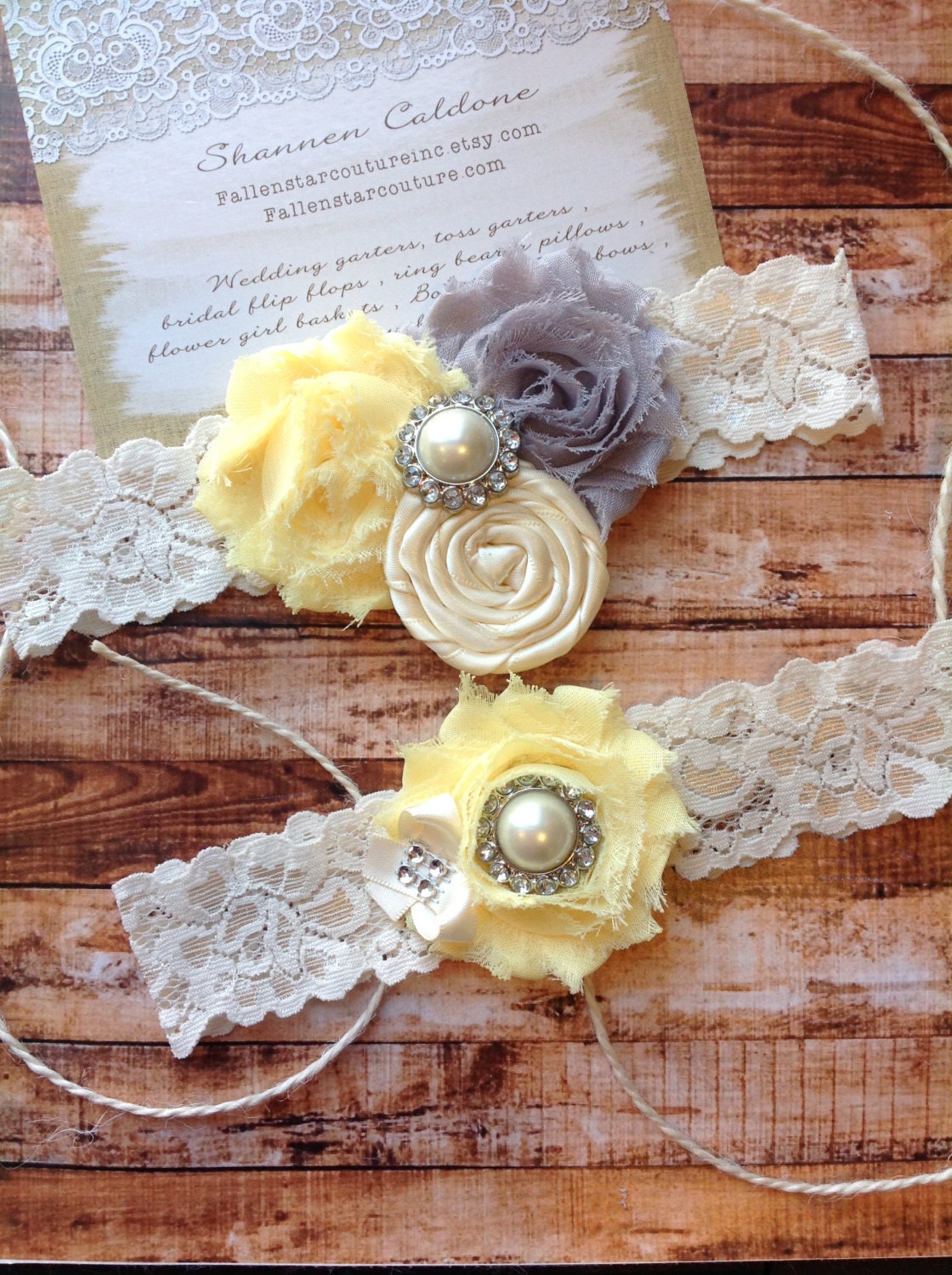 wedding  garter  / bridal  garter / grey and yellow /  lace garter /. Vintage wedding garter