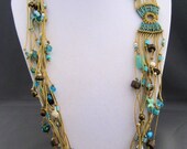 Beachy Multi Strand Beaded Macrame Necklace Knotted