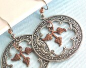 Big Hoop Earrings - Leaf, Bohemian, Boho Jewelry, Silver, Copper, Mixed Metal