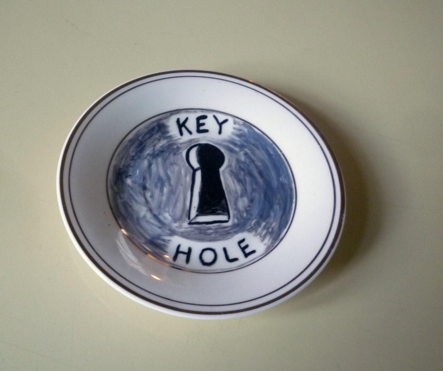 Key Hole china plate hand painted reworked