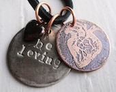 Heart Inspirational Charm Etched Coin Necklace -- Acid Bath Series