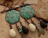 HORSE WHISPERER - Handmade Lampwork Beads, Patinated Brass,  Antiqued Copper, Turquoise, Jasper, Hematite