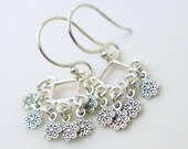 Sterling Silver Earrings  -Olive- Short Floral Dangling -Aroluna-