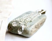 Sterling Silver Chain Tassel Earrings -Smoke Grey Crystal Teardrop Dangle Long Handmade Jewellery