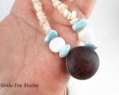 Sea Bean Larimar Mother of Pearl wood Necklace Grahtoe