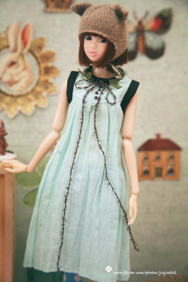 jiajiadoll-cream green bowknot long dress fit momoko or misaki or blythe