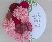 Pink Felt Flowers, Wool Felt Flowers - Set of 12 - READY TO SHIP