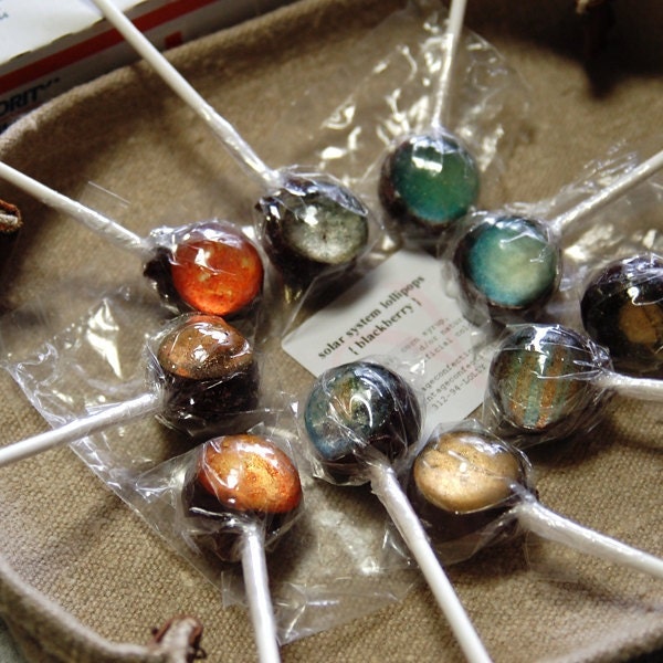 Original as seen on Cnet Planets solar system space ball style hard candy lollipop - 10 pc. - MADE TO ORDER
