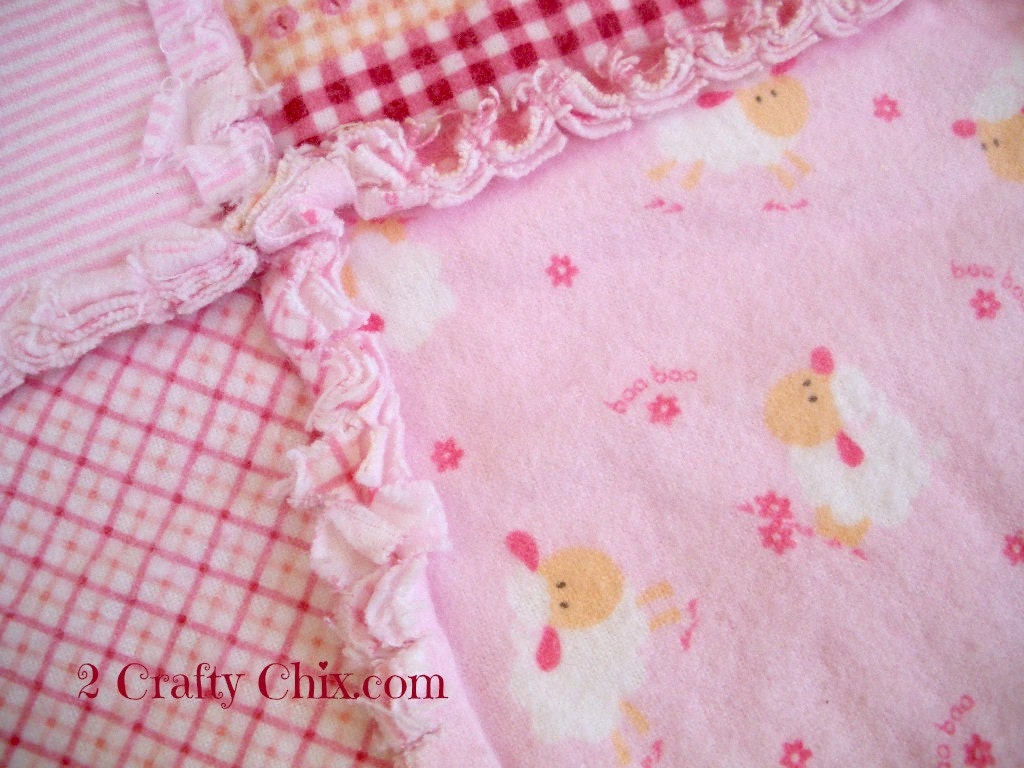 Sheep in Pink Flannel Rag Edge Quilt
