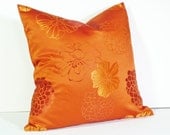 Orange Throw Pillow, Decorative Pillows, Bright Cushion Cover, Iridescent Floral, NEW Spring Home Decor, Sofa Couch Accent 18x18