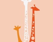 Giraffe Trio 16X20" Giclee Print. Pink/Orange/Poppy.
