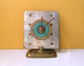 Square Desk Clock, Industrial Decor,  Functional Found Object Art