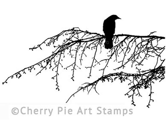 CROW/RaVEN on branch- CLiNG RuBBer STaMP by Cherry Pie Art Stamps