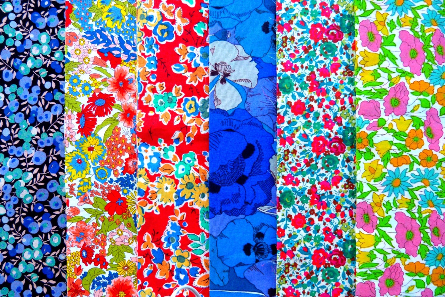 Liberty fabric strips PRIMARY COLOURS -  6 Liberty of London Tana Lawn  2.5" x 50" strips  - Perfect for Scrappy Trip Quilts