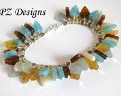 Falling Leaves Bracelet - blues yellows browns, silver, 7.5 inches