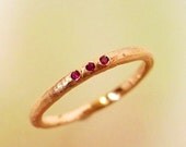 Rose Gold Ruby Wedding Band, Stacking Ring, Thin Band, Three Stone Ring, Made to order