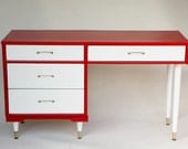 vintage desk mid century modern danish high gloss red white 1960 dansk danska eames