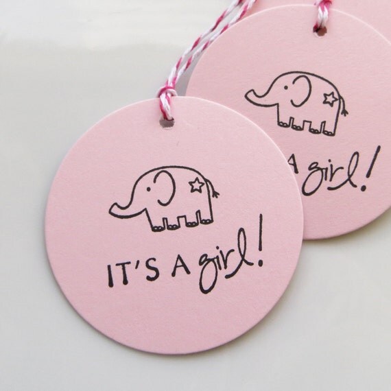 It's a Girl Tags Elephant - Set of 8 - Custom Colors Available - Baby Girl Shower Favor Tags It's a Girl Shower Decor Il_570xn