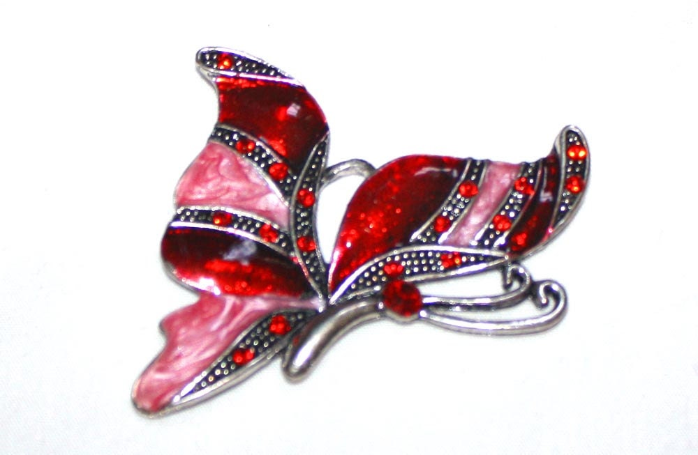 Red and Pink Enamel Red Rhinestone Butterfly Pendant - Supplies - Bead