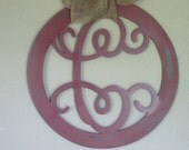 Wood Monogram 20 inch Vine Letters Burlap Bow Initial Door Hanger