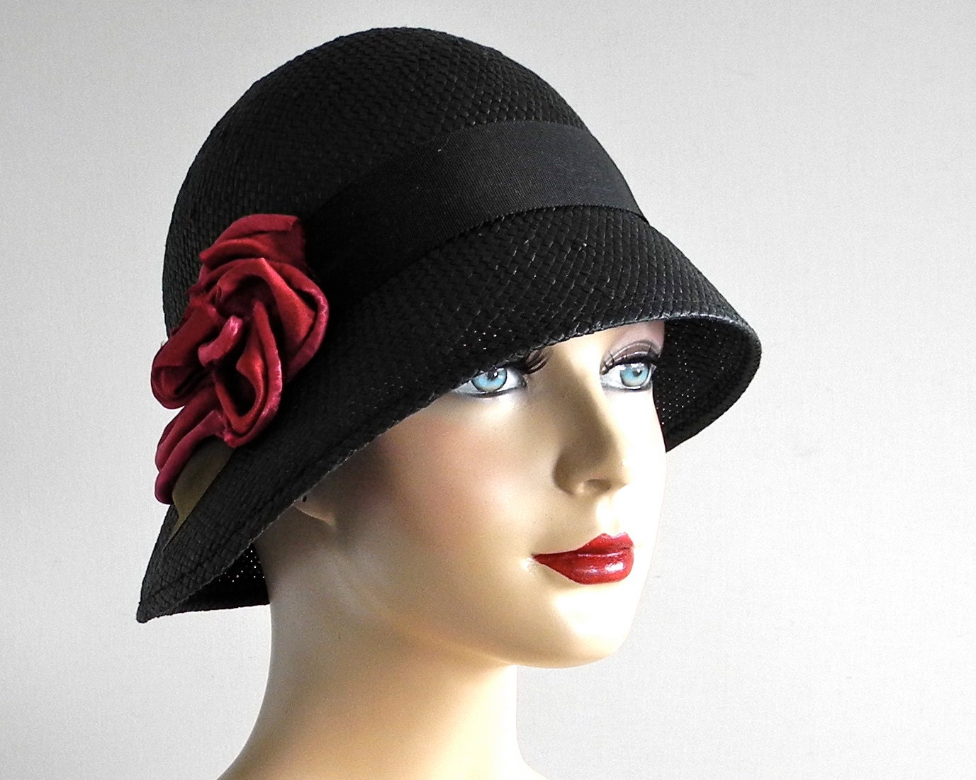 Cloche Hat - Black Straw Hat- Women- Spring Accessories
