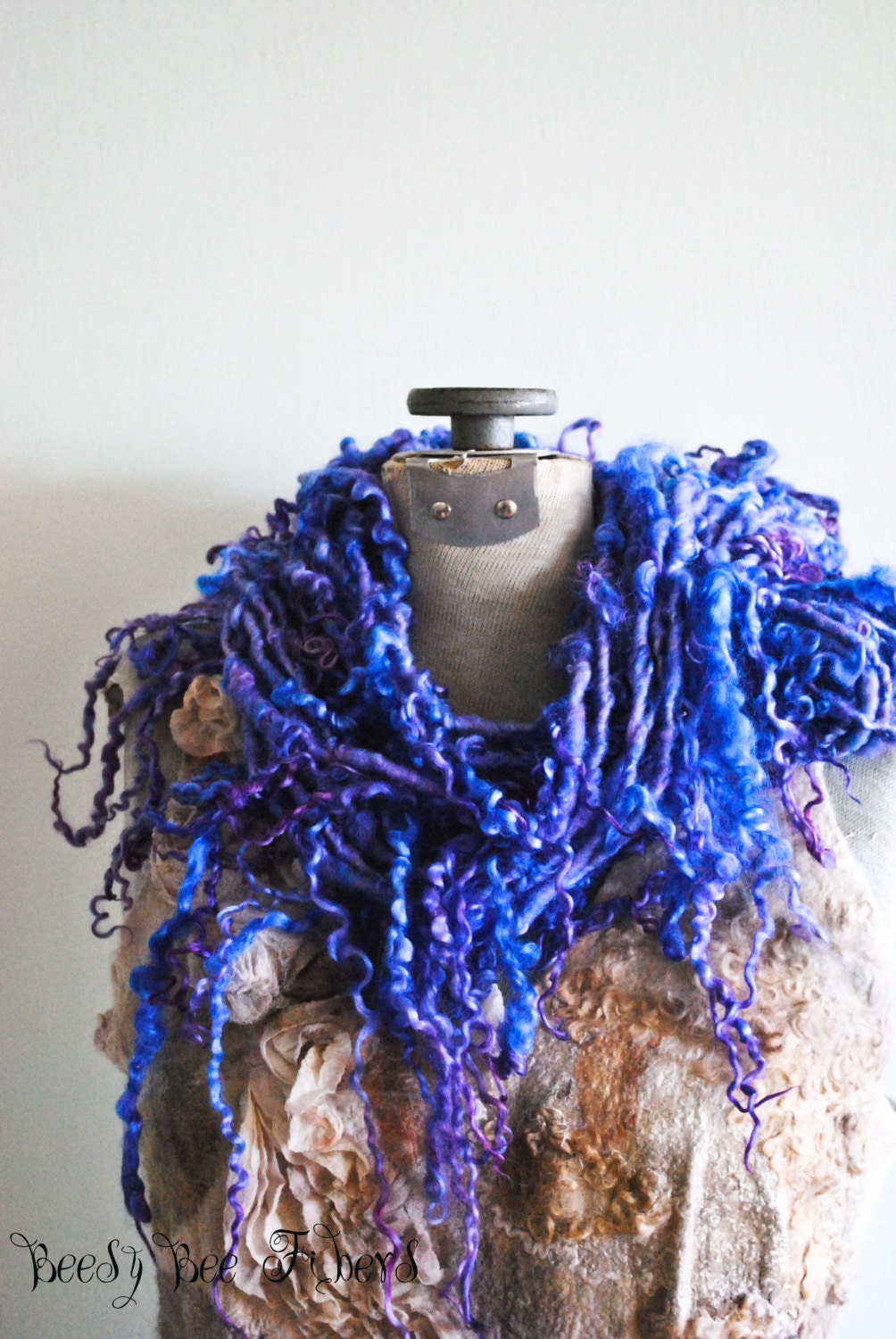 Handspun Teeswater Tailspun Art Yarn, Scarf - 14 yards - Eye of the Beholder