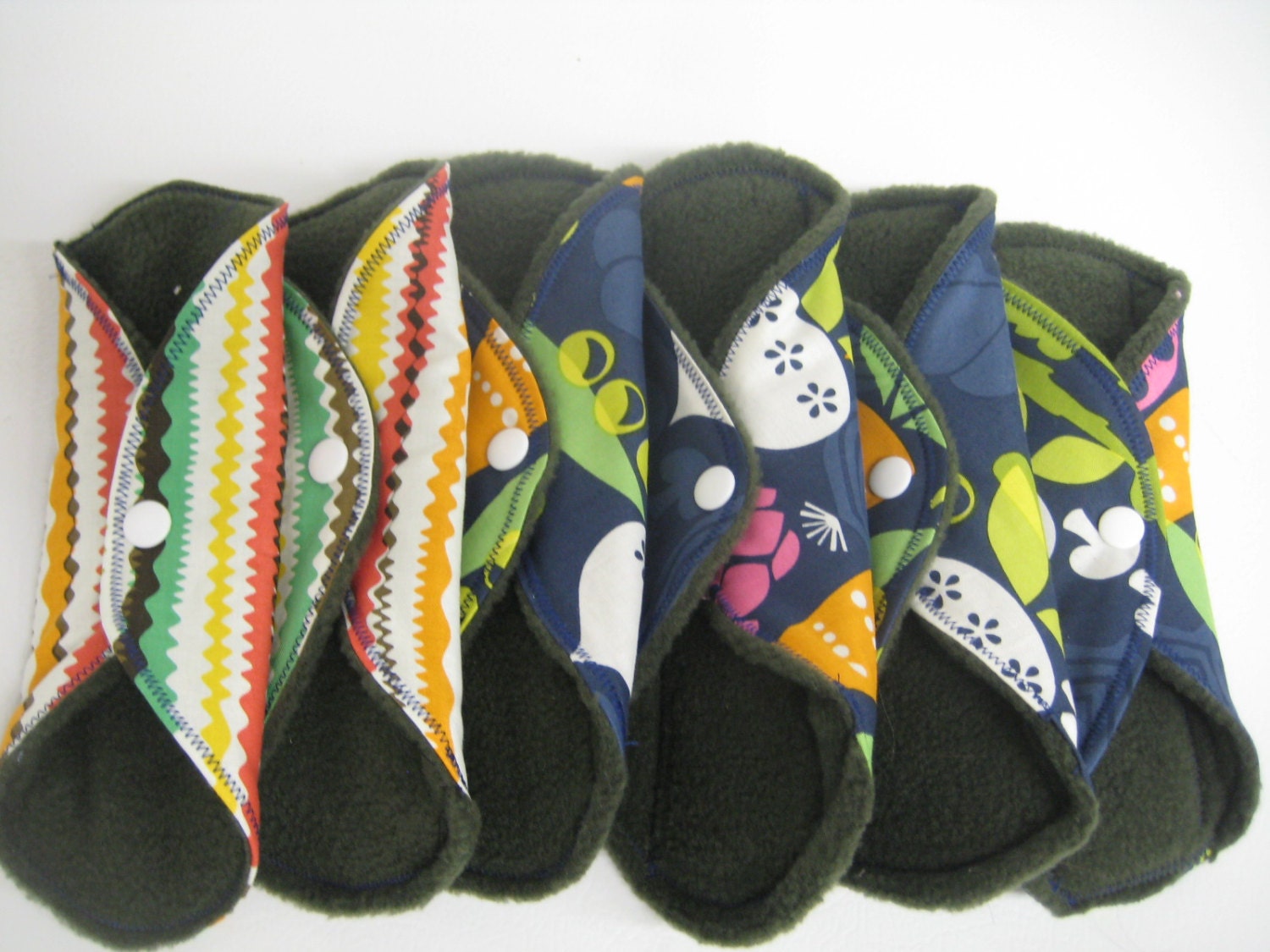 Vegetables and Ric Rac Cloth Pad and Pantyliner Overnight Starter Pack - Extra Long